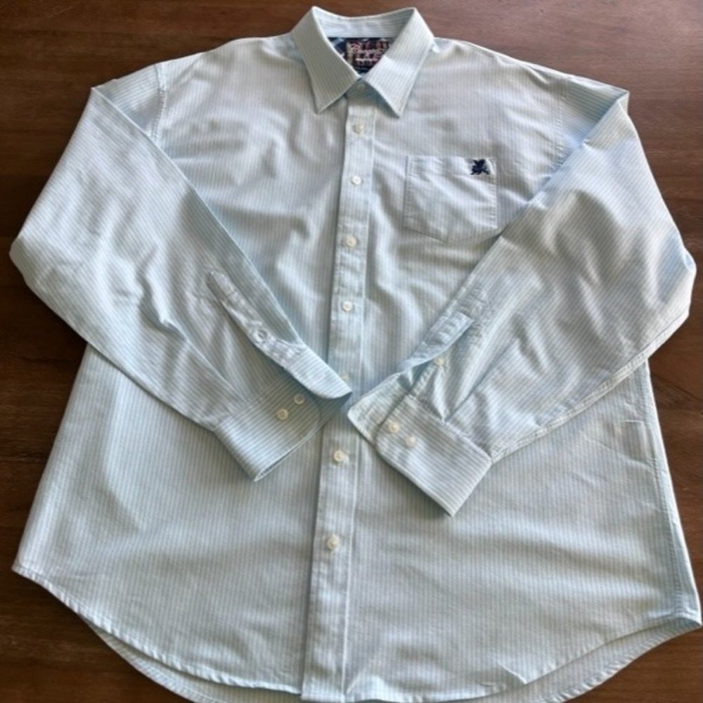 Coogi Australia Men's Classic XXL Long Sleeve Button Up Blue White Striped Shirt